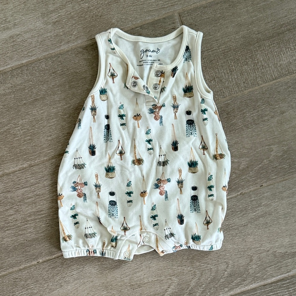 Cream Nature Print Sleeveless Romper